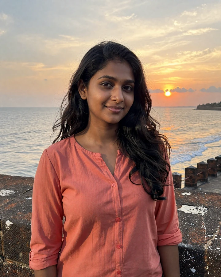 Verified Sri Lankan woman member smiling at sunset on Galle fort wall on QualityDatingAdvice