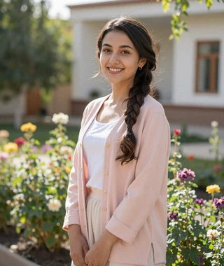 Mohira, 23 year old Tajik woman member from Bokhtar with cheerful smile