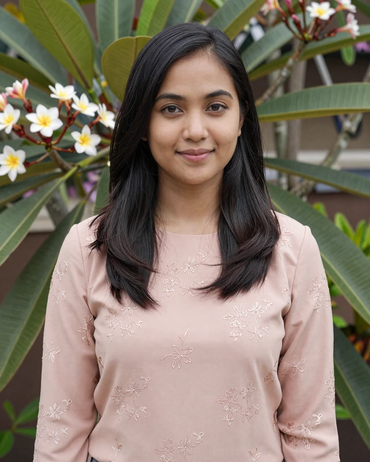 Verified Malaysian woman member smiling in tropical garden setting on QualityDatingAdvice dating platform