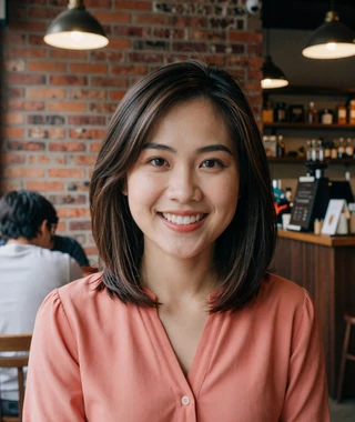 Ngoc, 25 year old Vietnamese woman from Ho Chi Minh City in a cozy coffee shop