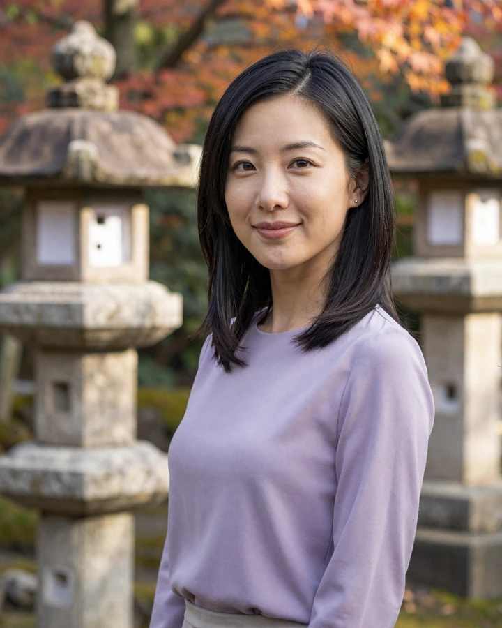 Asian woman in a traditional Japanese garden setting representing respectful cross-cultural dating etiquette