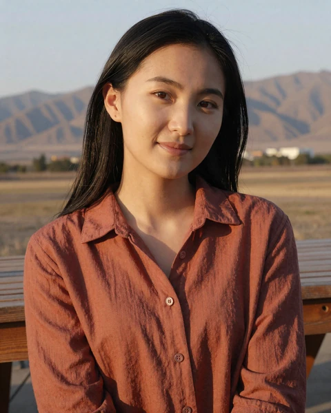 Togzhan, 29, warm Kazakh woman from Almaty enjoying golden hour in mountain setting